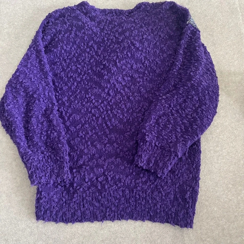20 Ans Purple Art‎ to Wear Sweater M/L Faux Fur Sequin Beaded Knit Statement Top